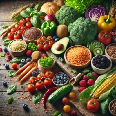 Colorful assortment of fresh fruits and vegetables